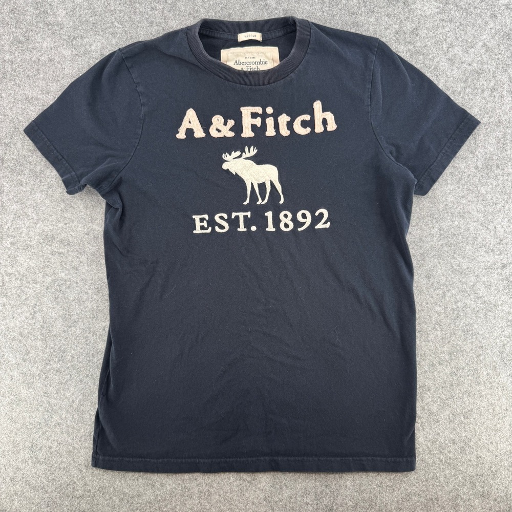 Y2K Abercrombie & Fitch T-Shirt Mens M Muscle Navy Blue Applique Logo